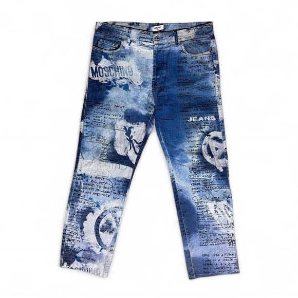 Moschino Jeans Made in Italy Vintage 90s Graffiti Painted Denim 36” - Picture 1 of 8